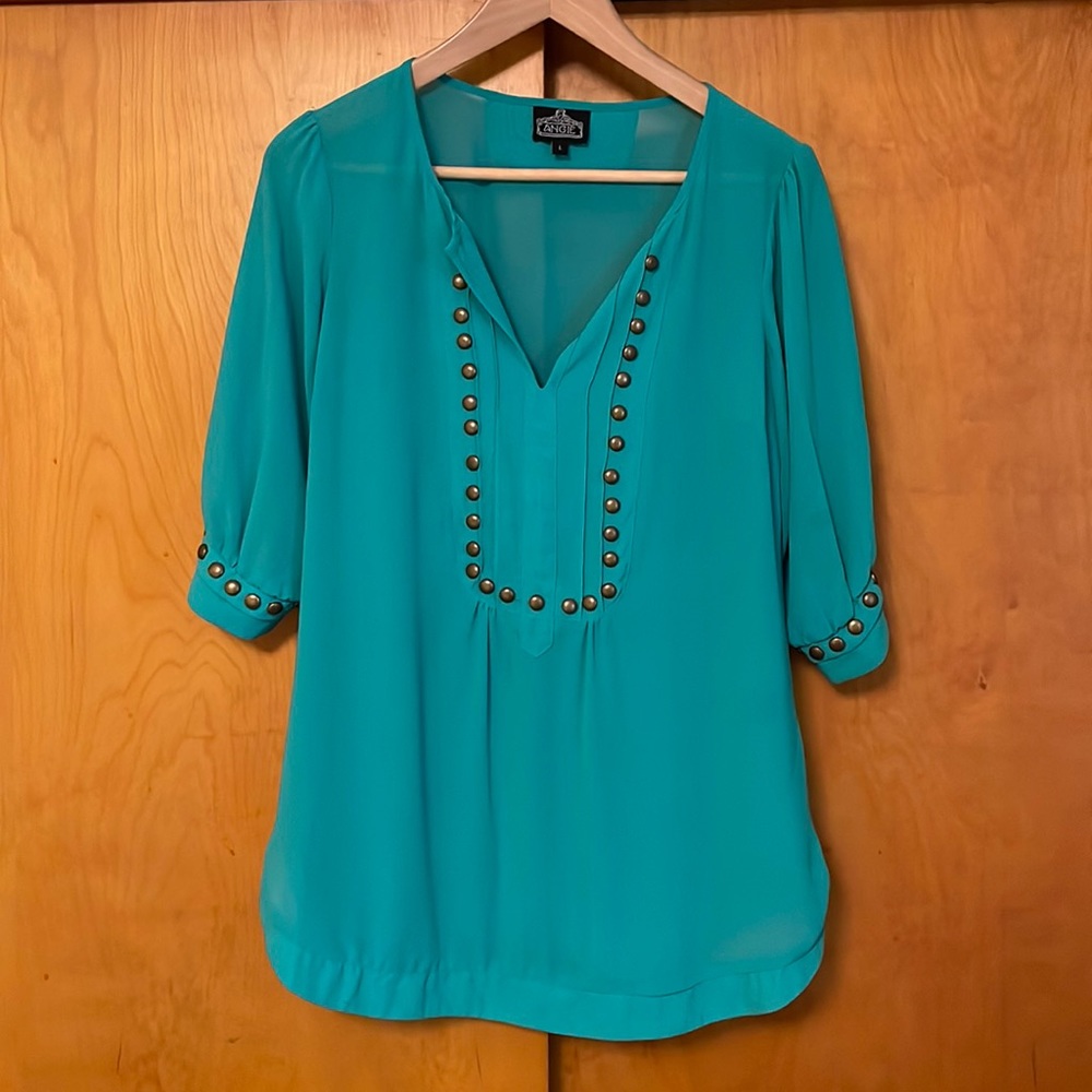 Angie top with brass rivits | Color: Teal | Size Large